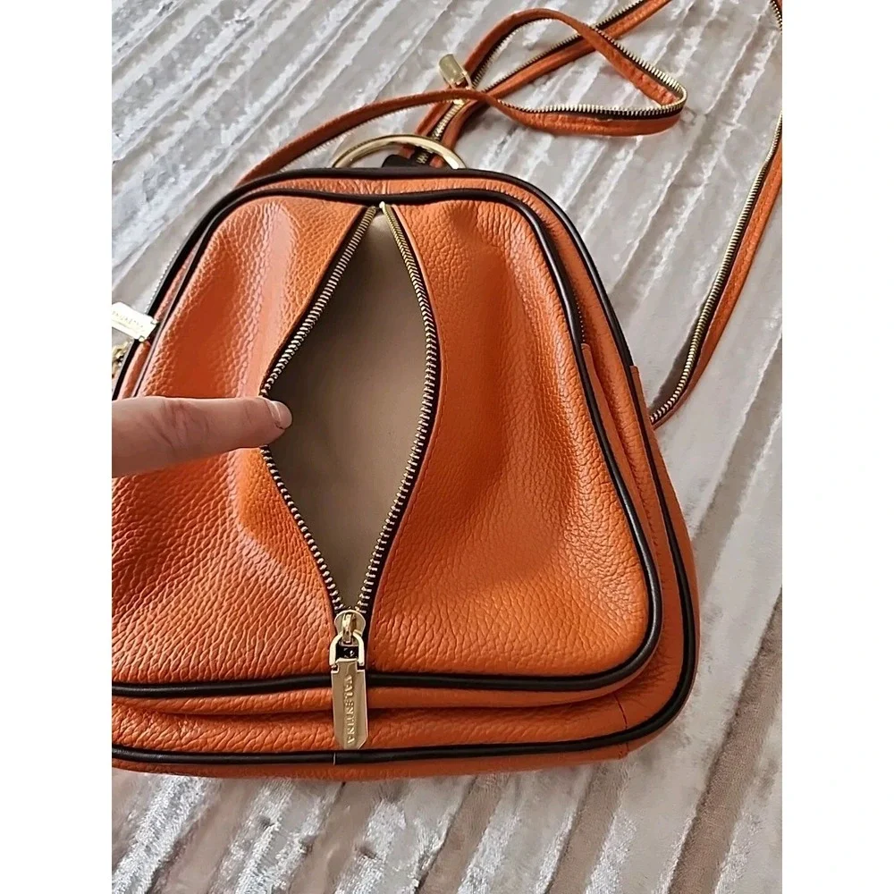 Vanentina Italian Pebbled Leather Backpack Orange W/Black LNC!